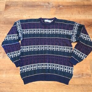 Vintage Michael Gerald Multi Color Crewneck Sweater with Intricate Patterns